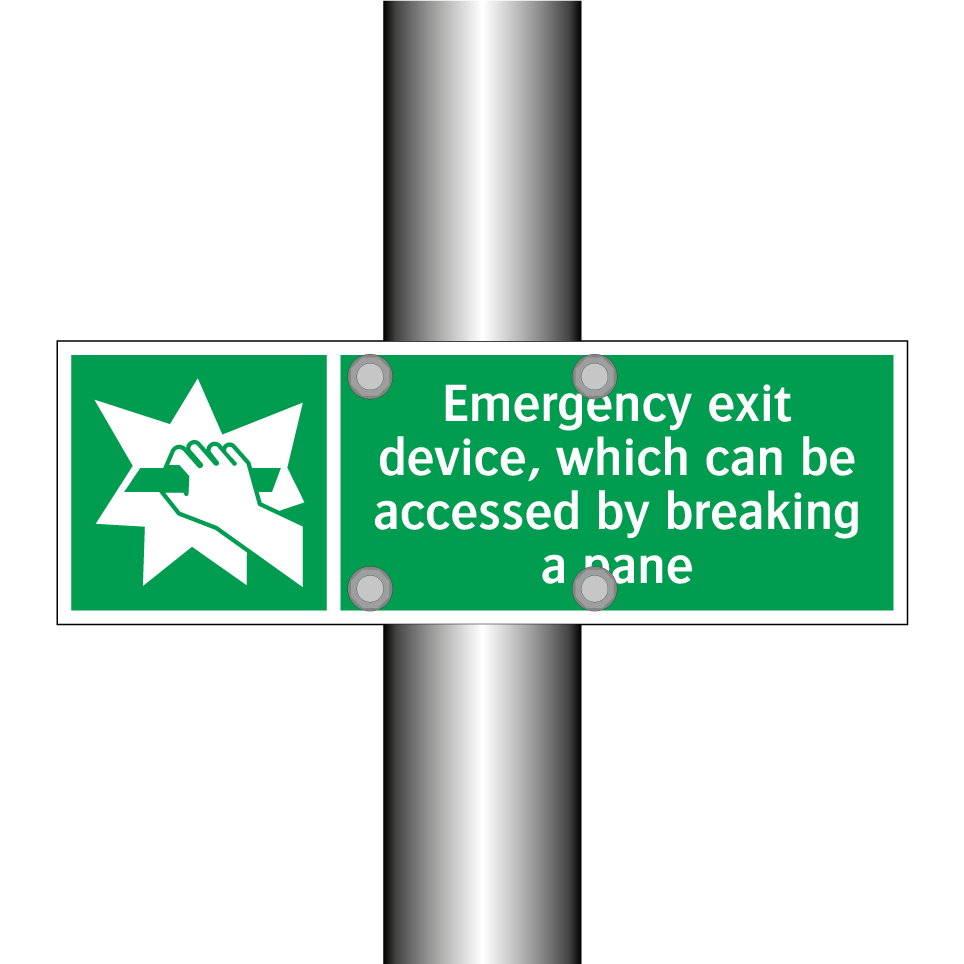 Emergency exit device, which can be accessed by breaking a pane
