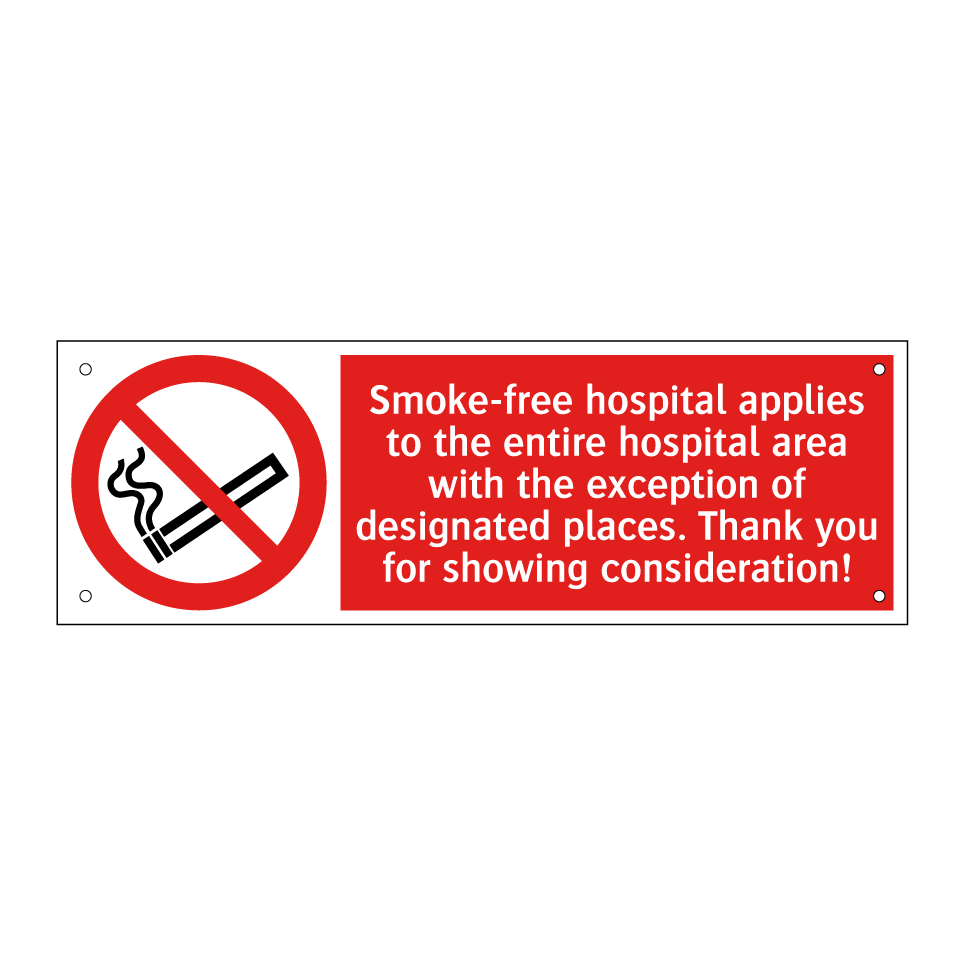 Smoke-free hospital applies to the entire hospital area with the exception of designated places. Thank you for showing consideration!