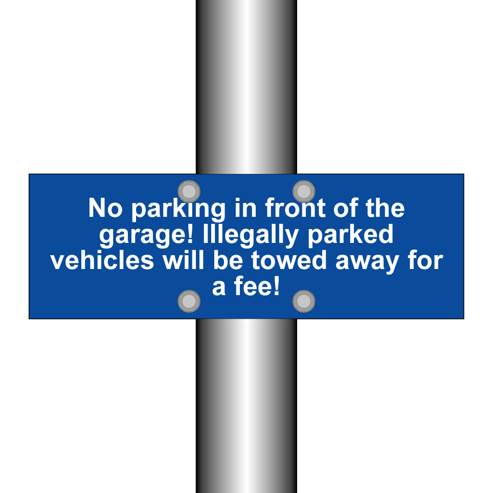 No parking in front of the garage! Illegally parked vehicles will be towed away for a fee!
