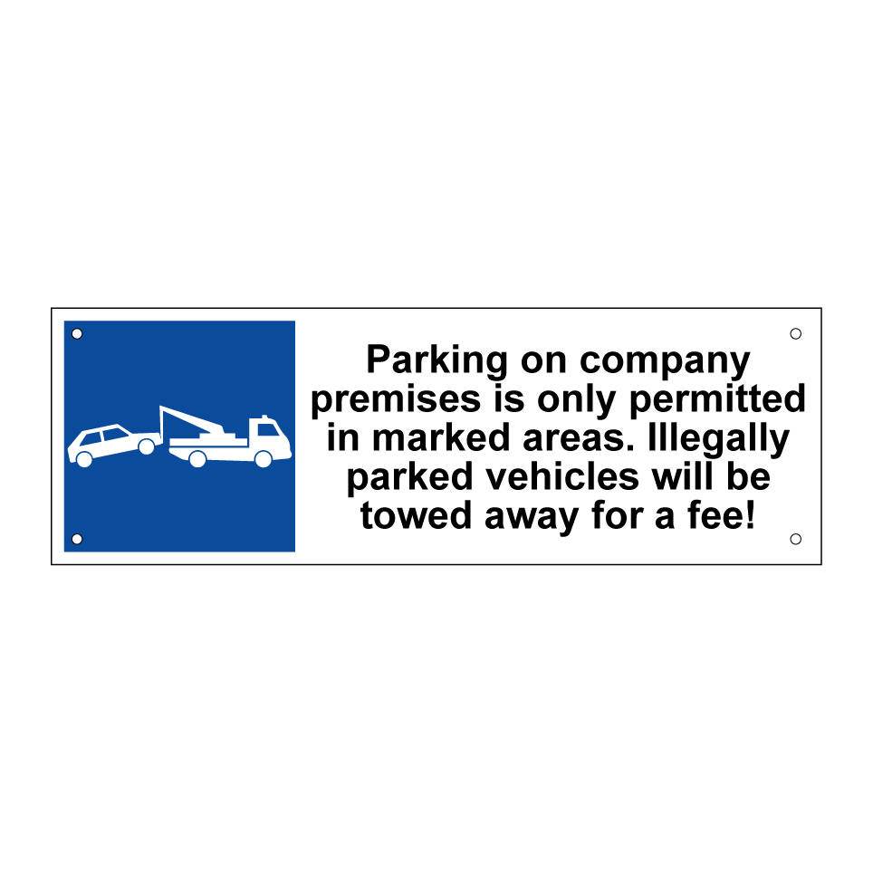 Parking on company premises is only permitted in marked areas. Illegally parked vehicles will be towed away for a fee!