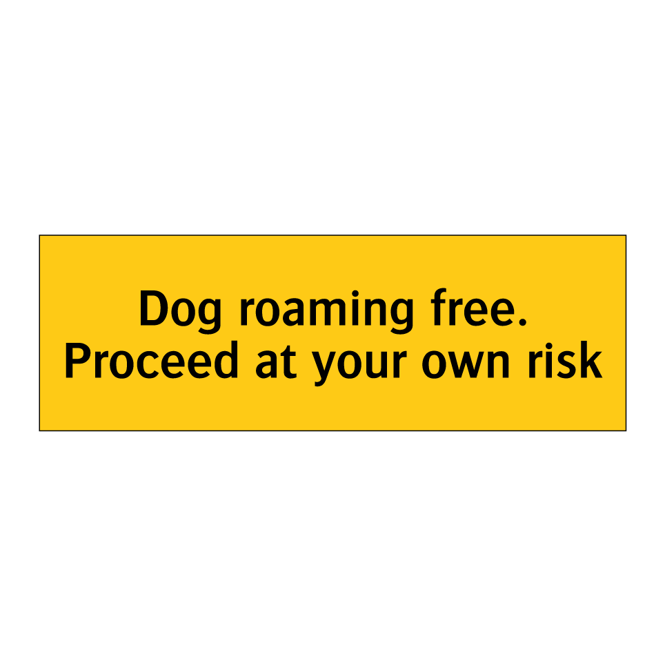 Dog roaming free. Proceed at your own risk