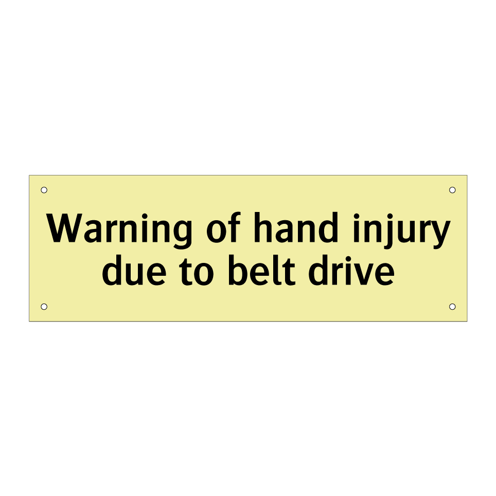 Warning of hand injury due to belt drive
