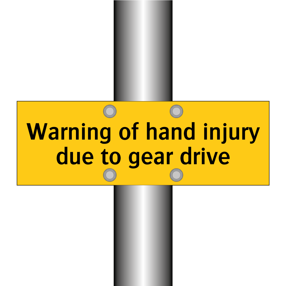 Warning of hand injury due to gear drive