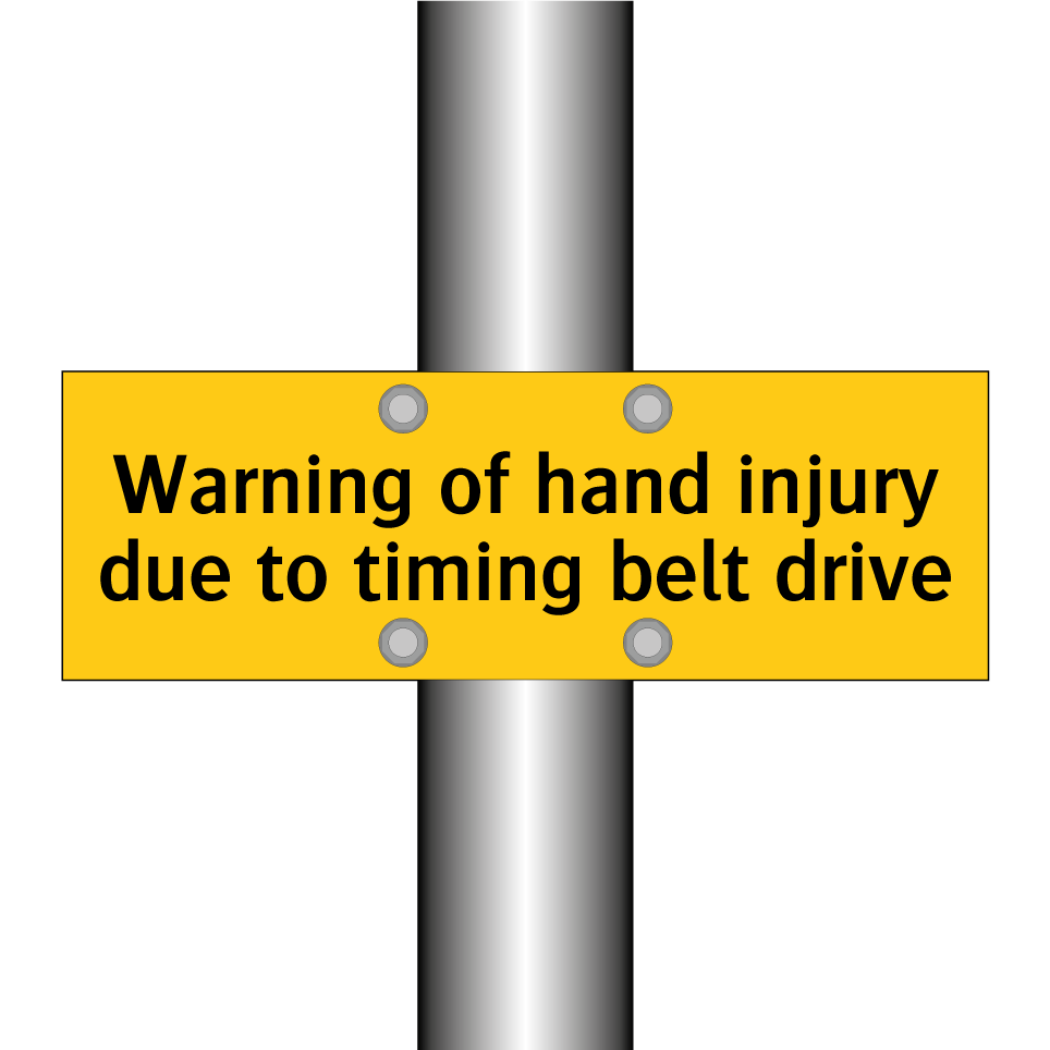 Warning of hand injury due to timing belt drive