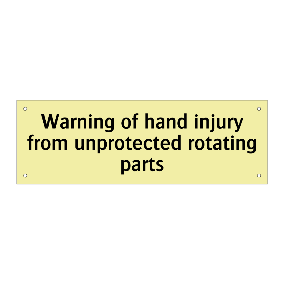 Warning of hand injury from unprotected rotating parts