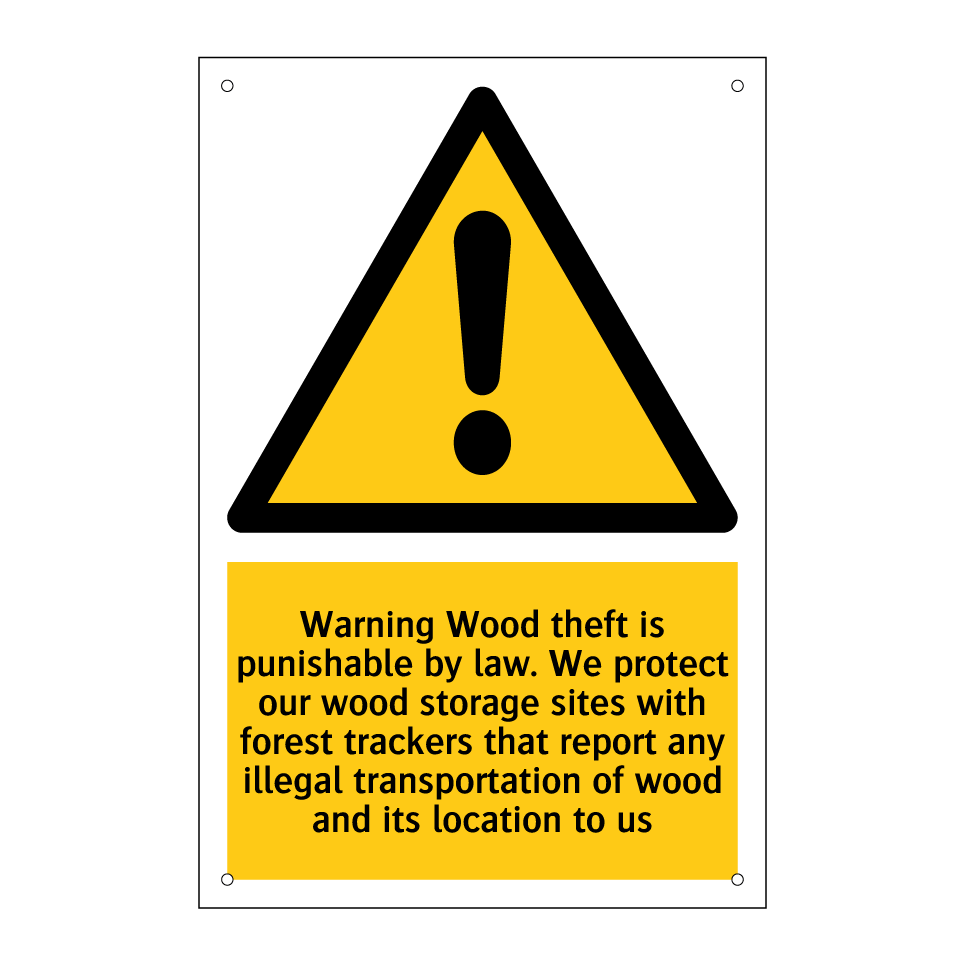 Warning Wood theft is punishable by law. We protect our wood storage sites with forest trackers that report any illegal transportation of wood and its location to us