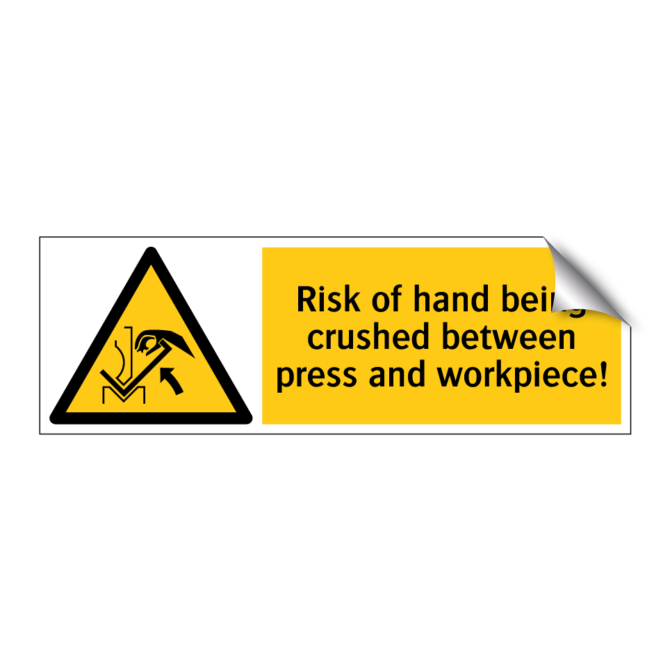 Risk of hand being crushed between press and workpiece!