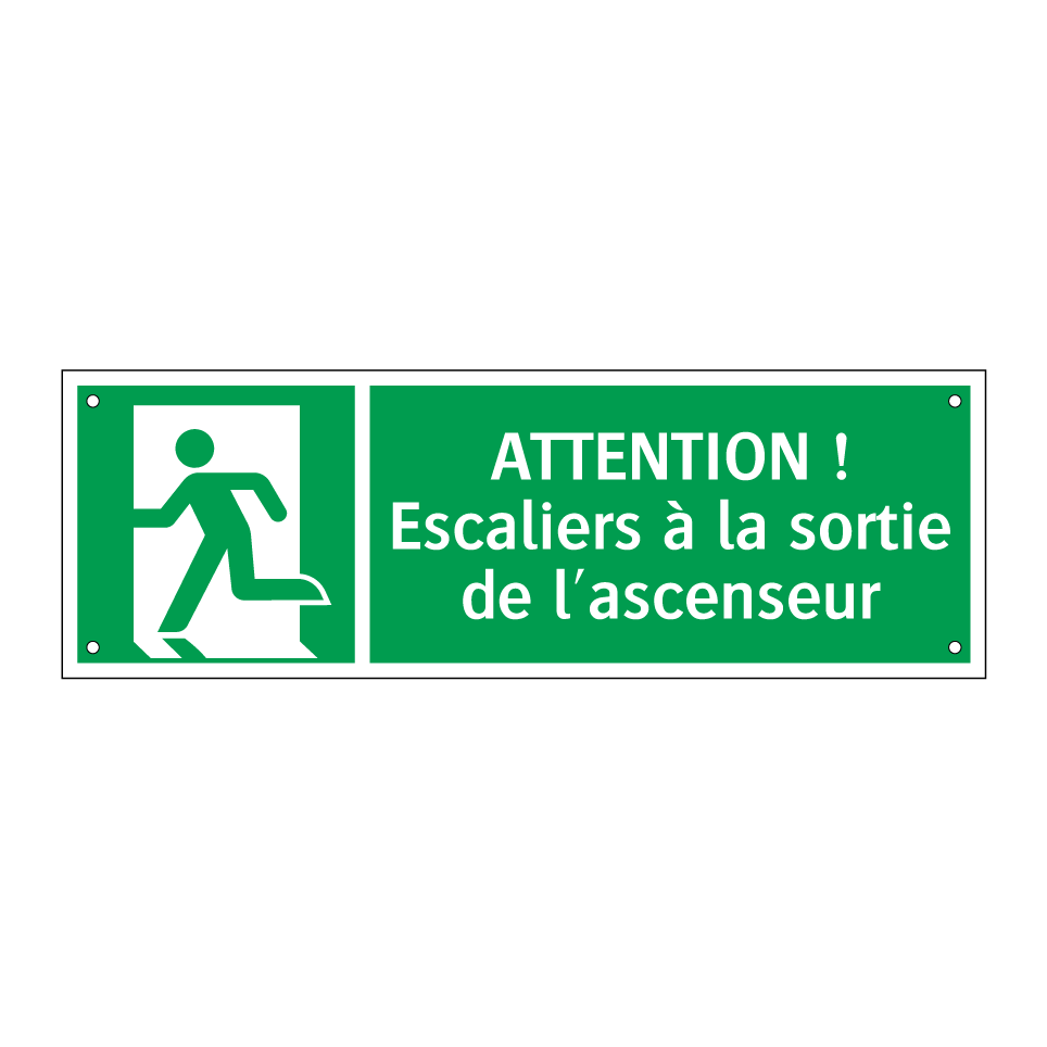 ATTENTION ! Escaliers à la sortie de l'ascenseur