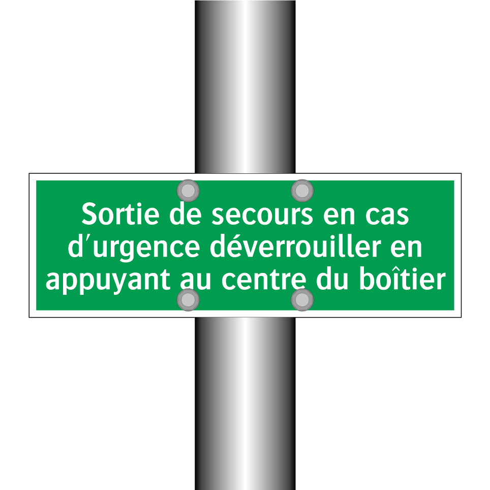 Sortie de secours en cas d'urgence déverrouiller en appuyant au centre du boîtier