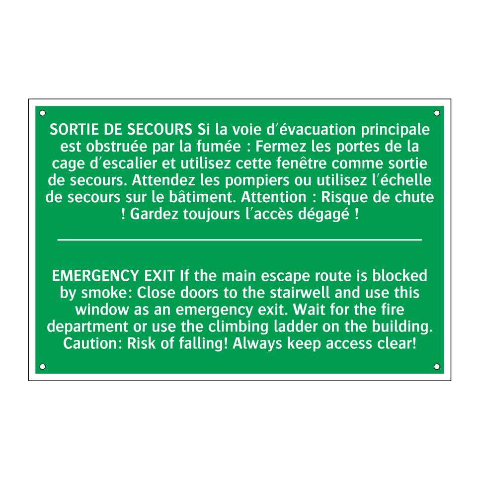 SORTIE DE SECOURS Si la voie d'évacuation /.../ - EMERGENCY EXIT If the main escape /.../