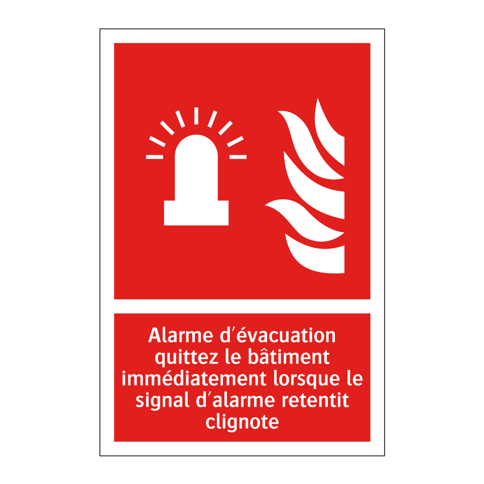 Alarme d'évacuation quittez le bâtiment immédiatement lorsque le signal d'alarme retentit clignote