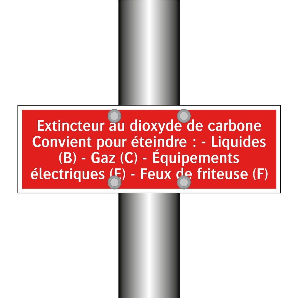 Extincteur au dioxyde de carbone Convient pour éteindre : - Liquides (B) - Gaz (C) - Équipements électriques (E) - Feux de friteuse (F)