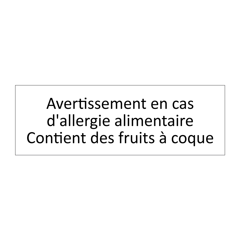 Avertissement en cas d'allergie alimentaire Contient des fruits à coque