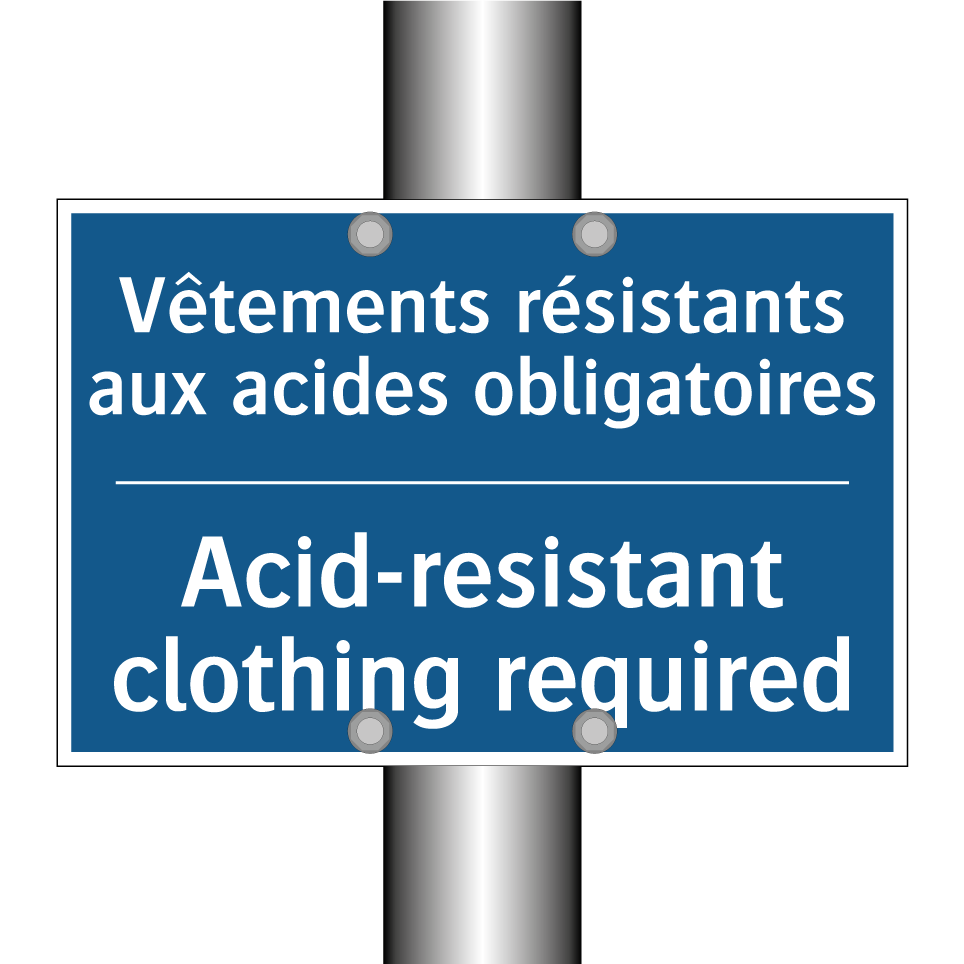Vêtements résistants aux acides /.../ - Acid-resistant clothing required /.../