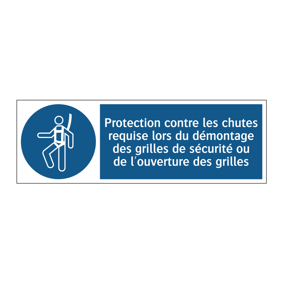 Protection contre les chutes requise lors du démontage des grilles de sécurité ou de l'ouverture des grilles