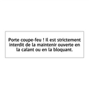 Porte coupe-feu ! Il est strictement interdit de la maintenir ouverte en la calant ou en la bloquant.