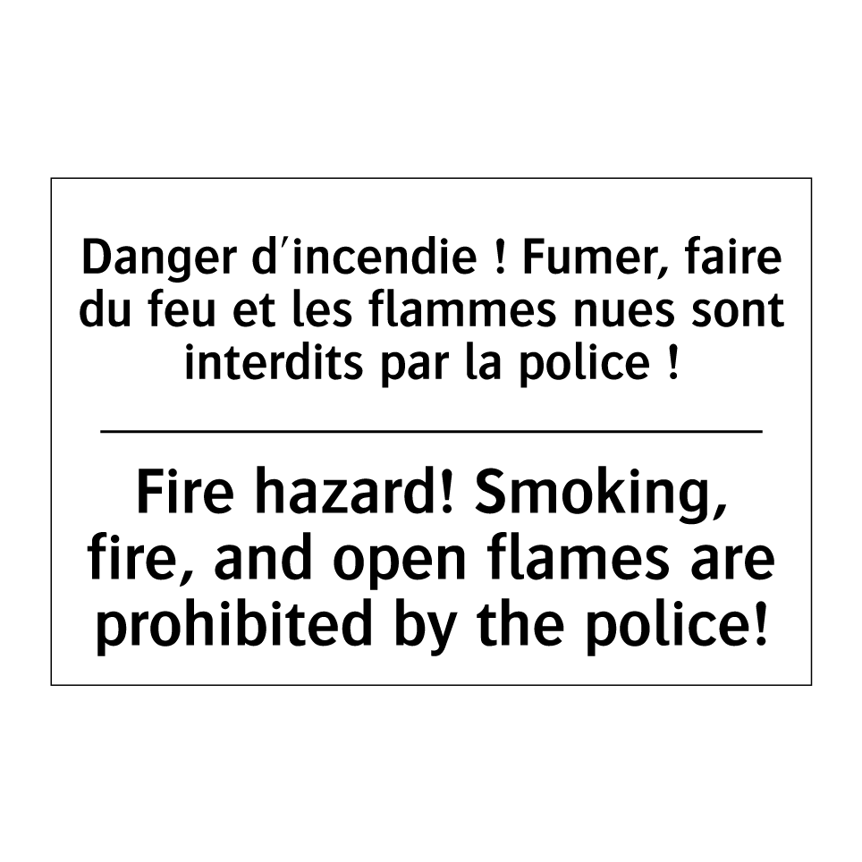 Danger d'incendie ! Fumer, faire /.../ - Fire hazard! Smoking, fire, and /.../