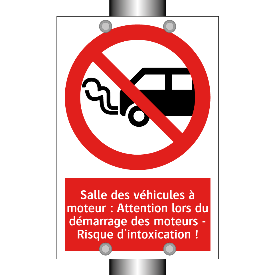 Salle des véhicules à moteur : Attention lors du démarrage des moteurs - Risque d'intoxication !
