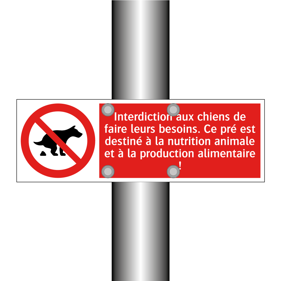 Interdiction aux chiens de faire leurs besoins. Ce pré est destiné à la nutrition animale et à la production alimentaire !