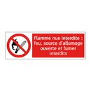 Flamme nue interdite : feu, source d'allumage ouverte et fumer interdits