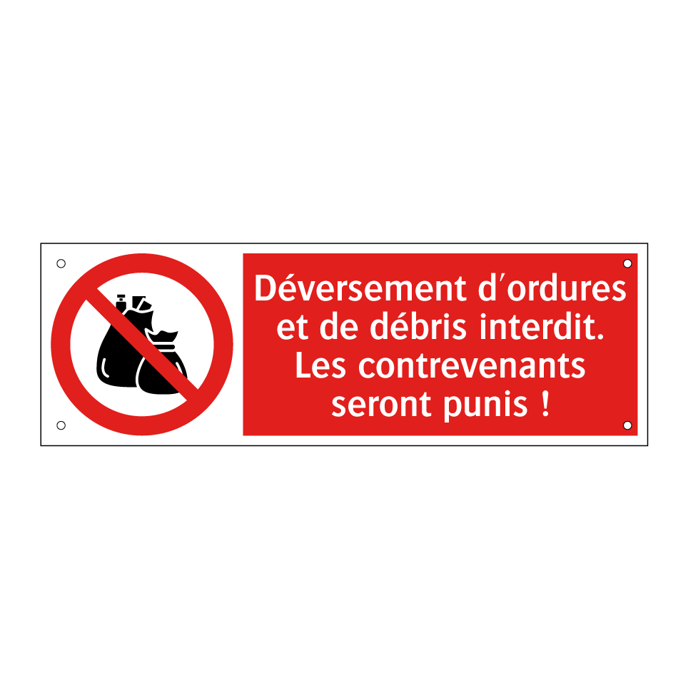 Déversement d'ordures et de débris interdit. Les contrevenants seront punis !