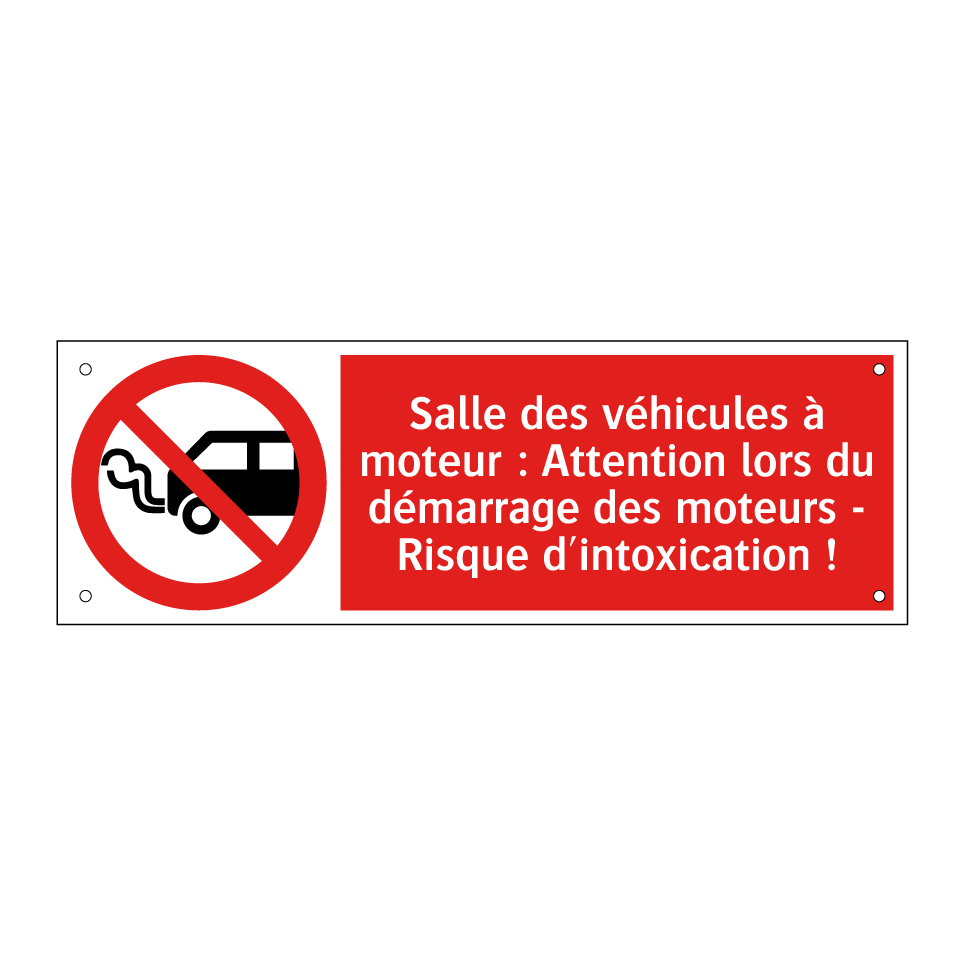 Salle des véhicules à moteur : Attention lors du démarrage des moteurs - Risque d'intoxication !