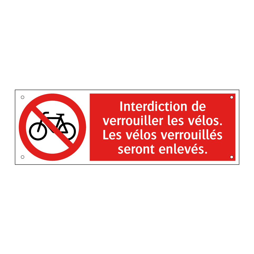 Interdiction de verrouiller les vélos. Les vélos verrouillés seront enlevés.