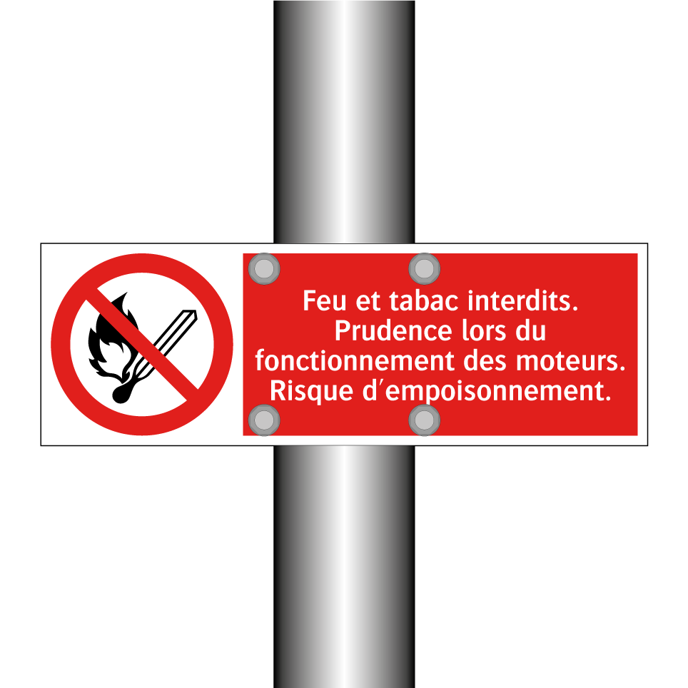 Feu et tabac interdits. Prudence lors du fonctionnement des moteurs. Risque d'empoisonnement.