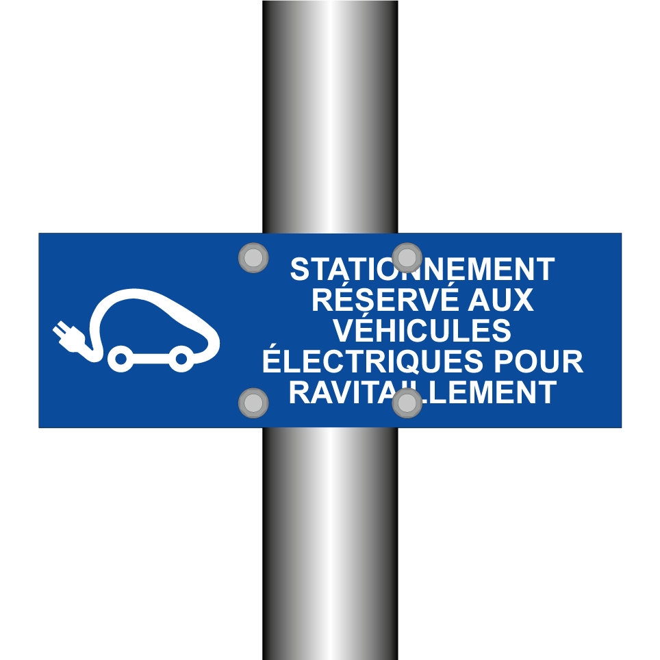 Stationnement réservé aux véhicules électriques pour ravitaillement.