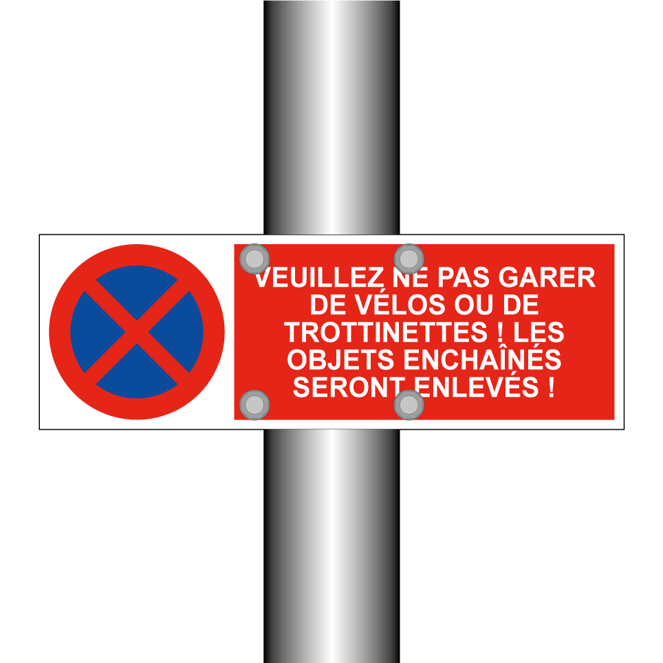 Veuillez ne pas garer de vélos ou de trottinettes ! Les objets enchaînés seront enlevés !