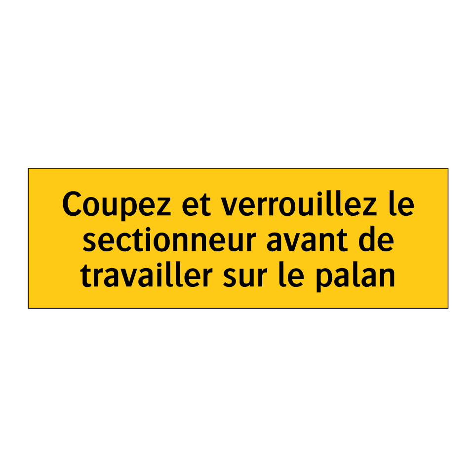 Coupez et verrouillez le sectionneur avant de travailler sur le palan