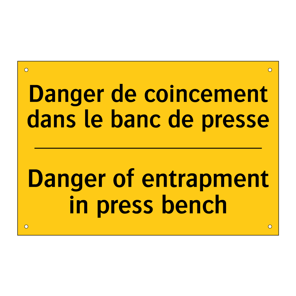 Danger de coincement dans le banc /.../ - Danger of entrapment in press /.../