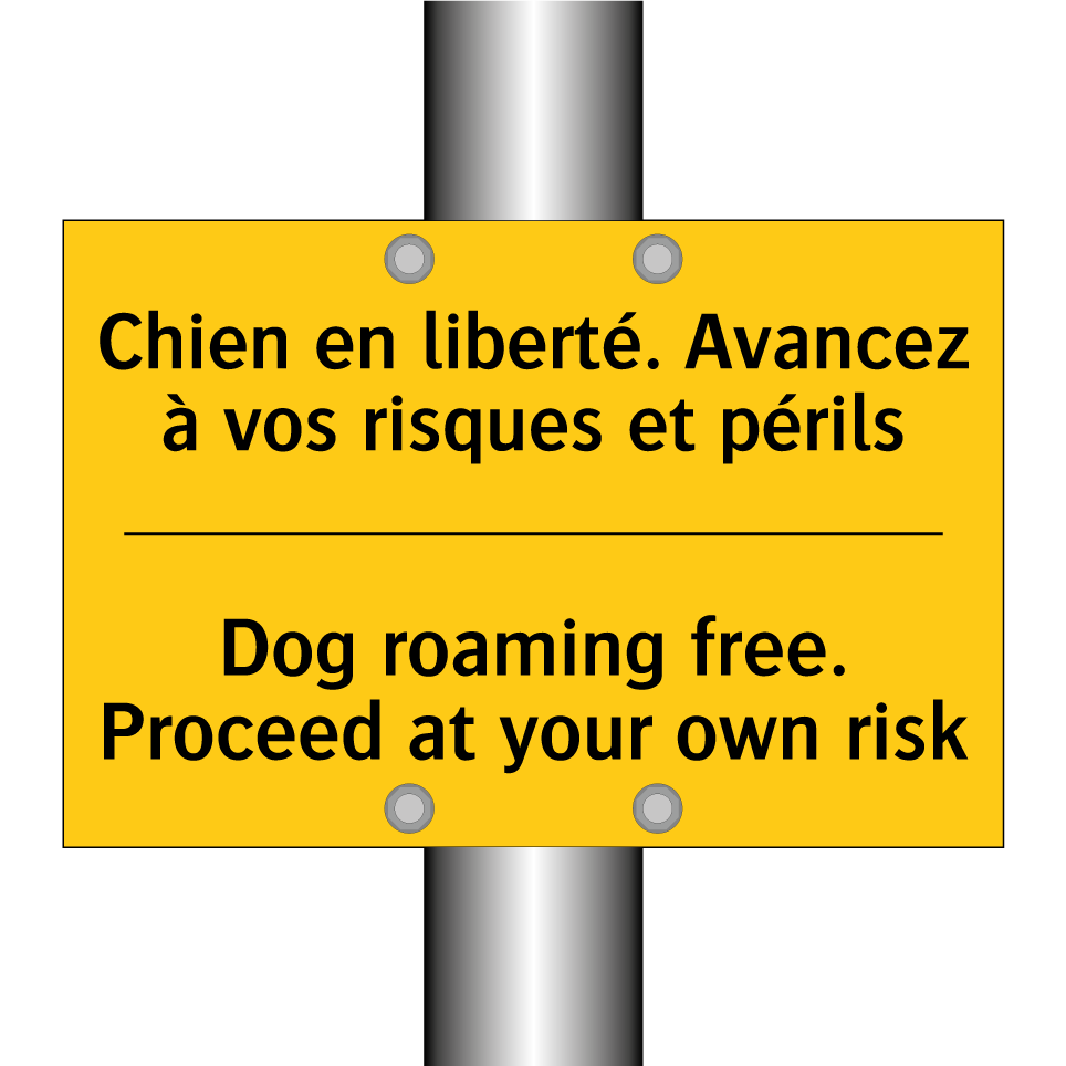 Chien en liberté. Avancez à vos /.../ - Dog roaming free. Proceed at your /.../