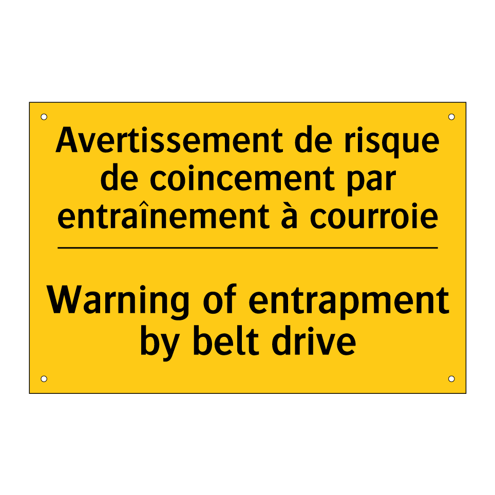 Avertissement de risque de coincement /.../ - Warning of entrapment by belt /.../