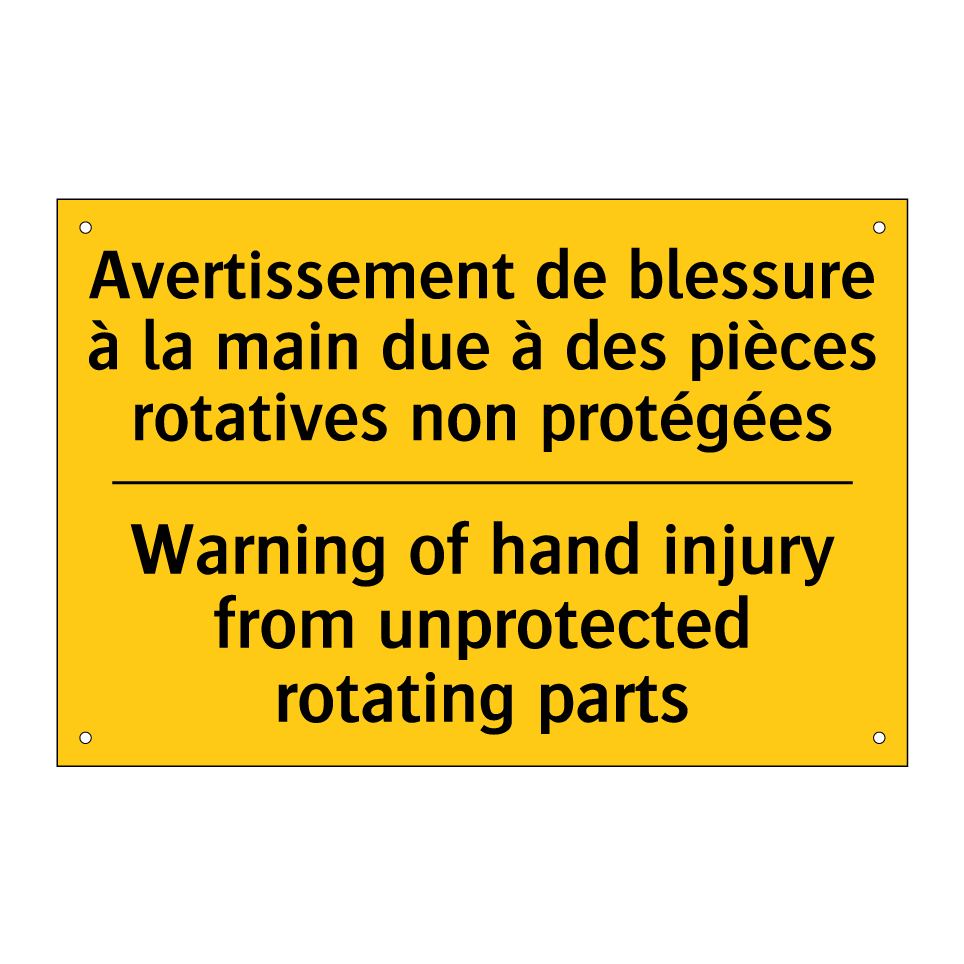 Avertissement de blessure à la /.../ - Warning of hand injury from unprotected /.../