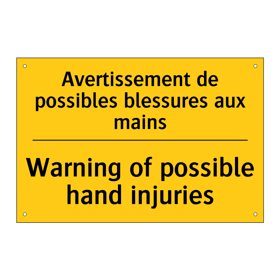 Avertissement de possibles blessures /.../ - Warning of possible hand injuries /.../