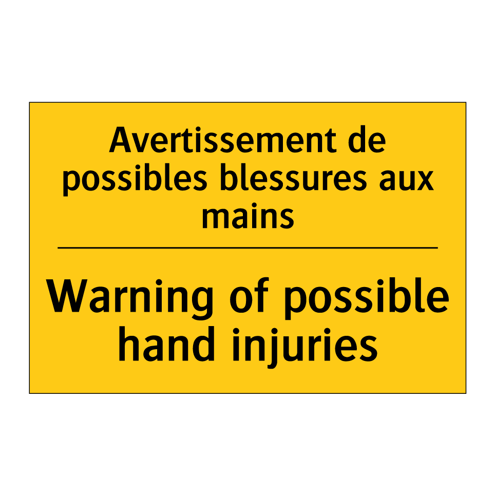 Avertissement de possibles blessures /.../ - Warning of possible hand injuries /.../
