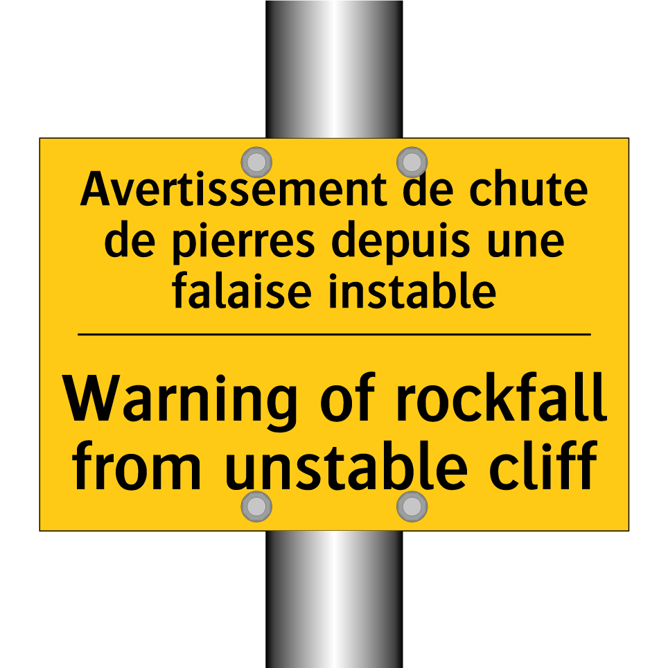 Avertissement de chute de pierres /.../ - Warning of rockfall from unstable /.../