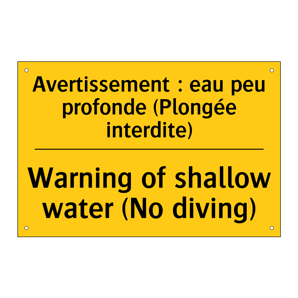 Avertissement : eau peu profonde /.../ - Warning of shallow water (No diving) /.../