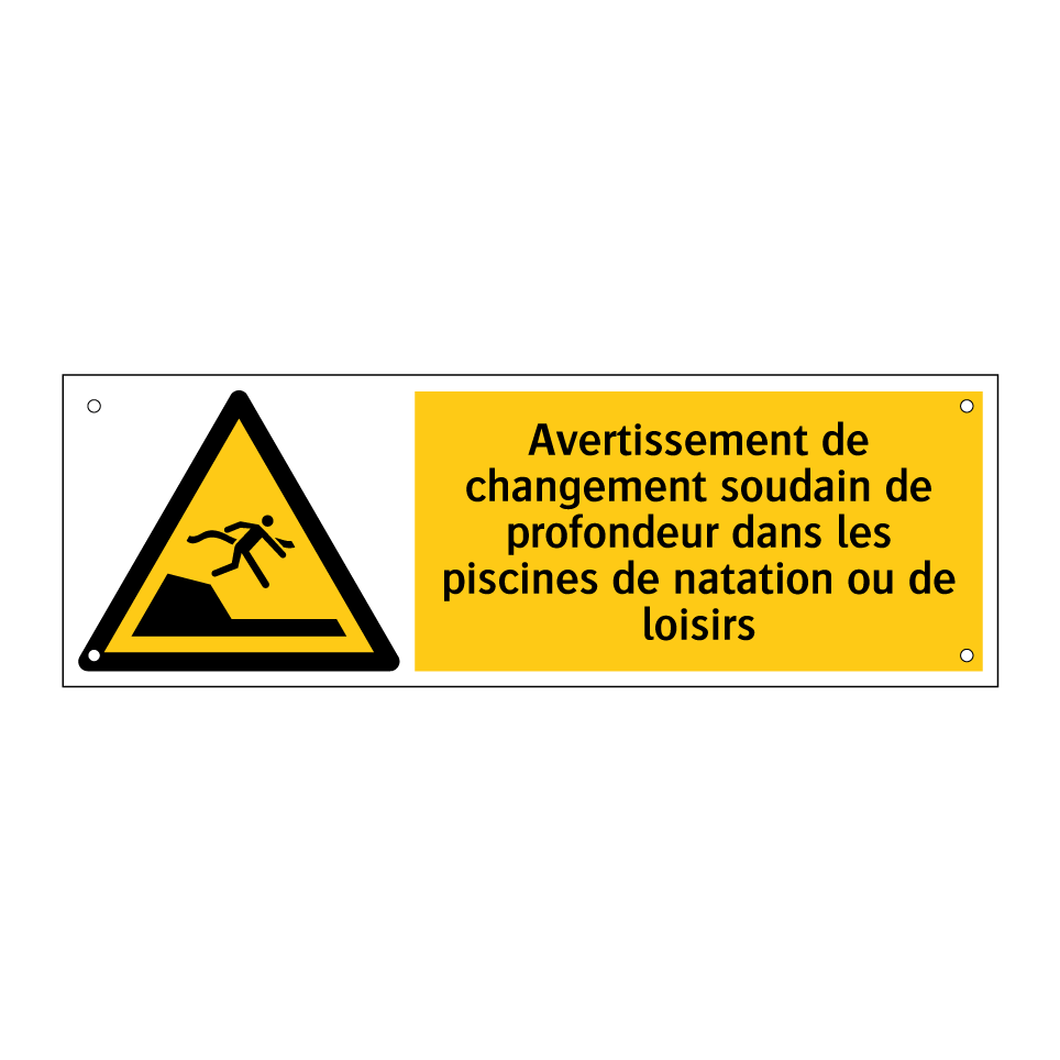 Avertissement de changement soudain de profondeur dans les piscines de natation ou de loisirs