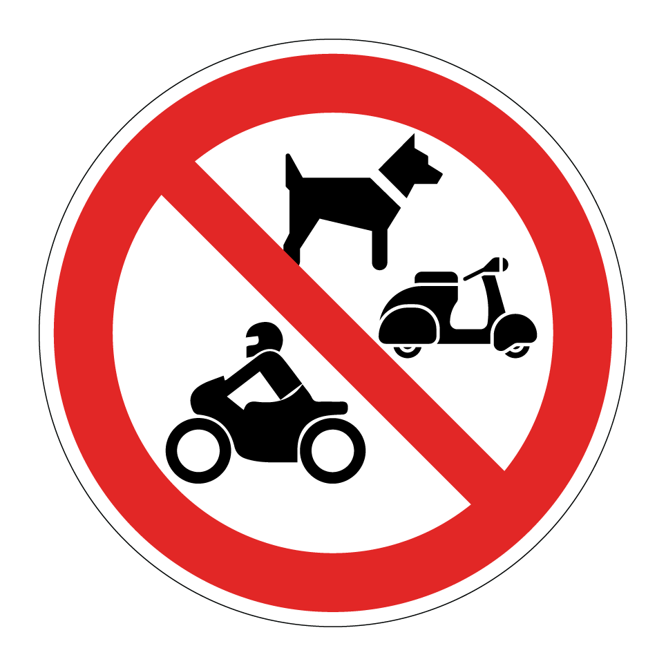 Chiens, motos ou cyclomoteurs interdits