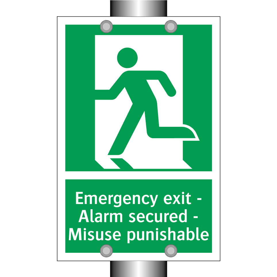 Emergency exit - Alarm secured - Misuse punishable