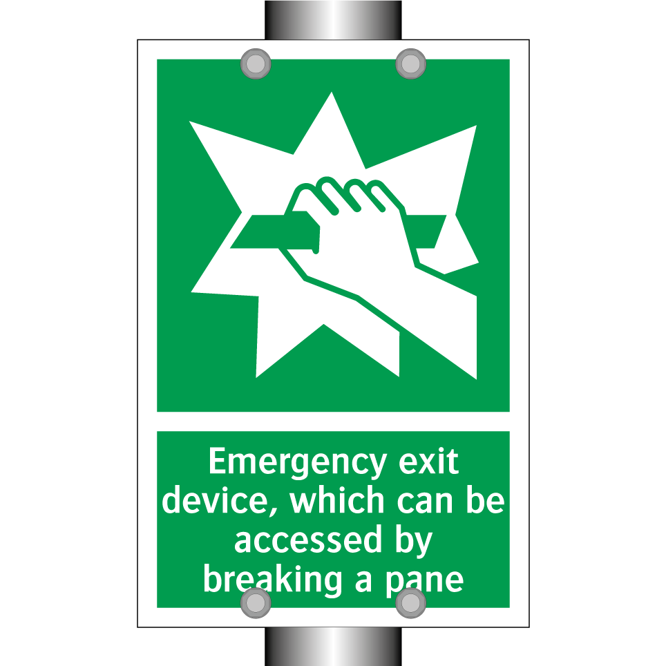 Emergency exit device, which can be accessed by breaking a pane