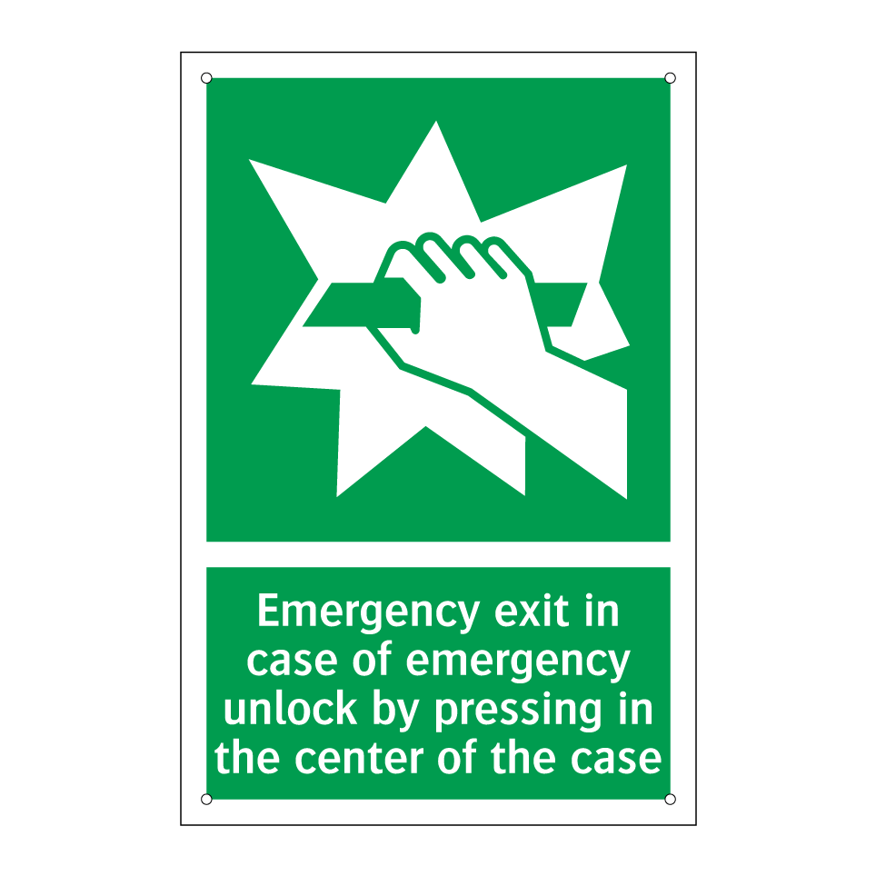 Emergency exit in case of emergency unlock by pressing in the center of the case