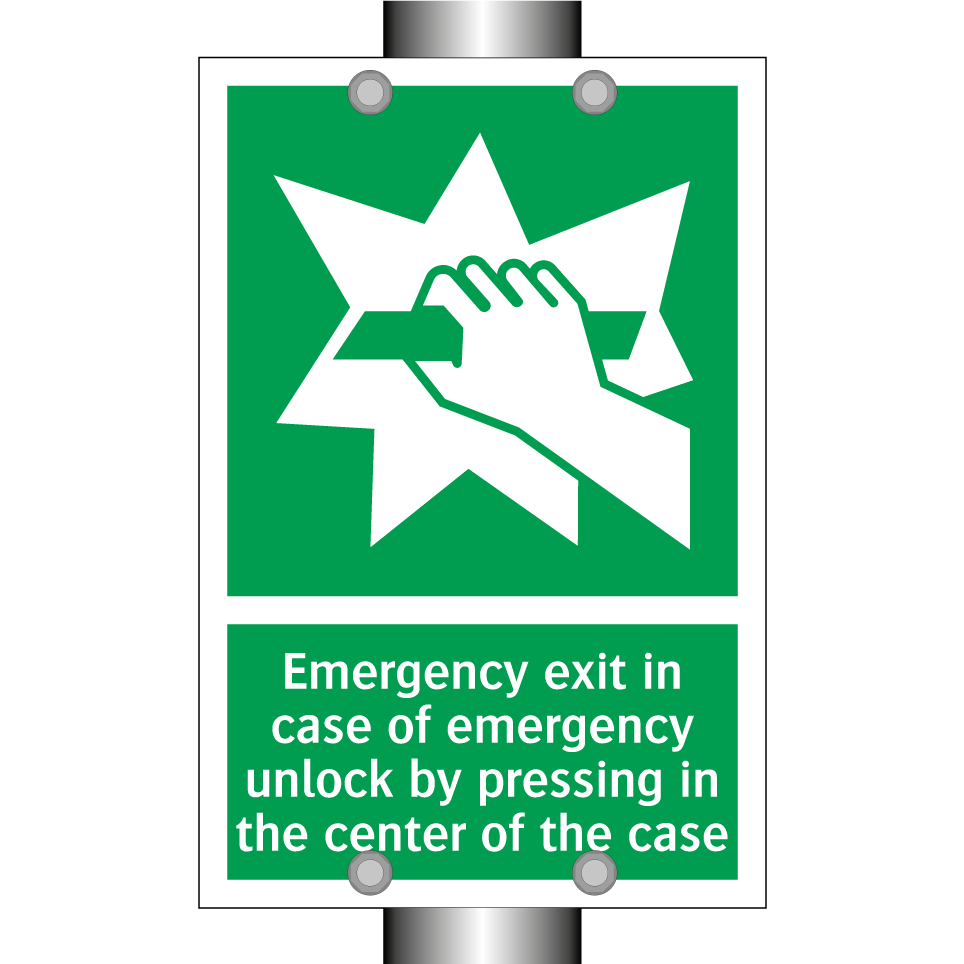 Emergency exit in case of emergency unlock by pressing in the center of the case