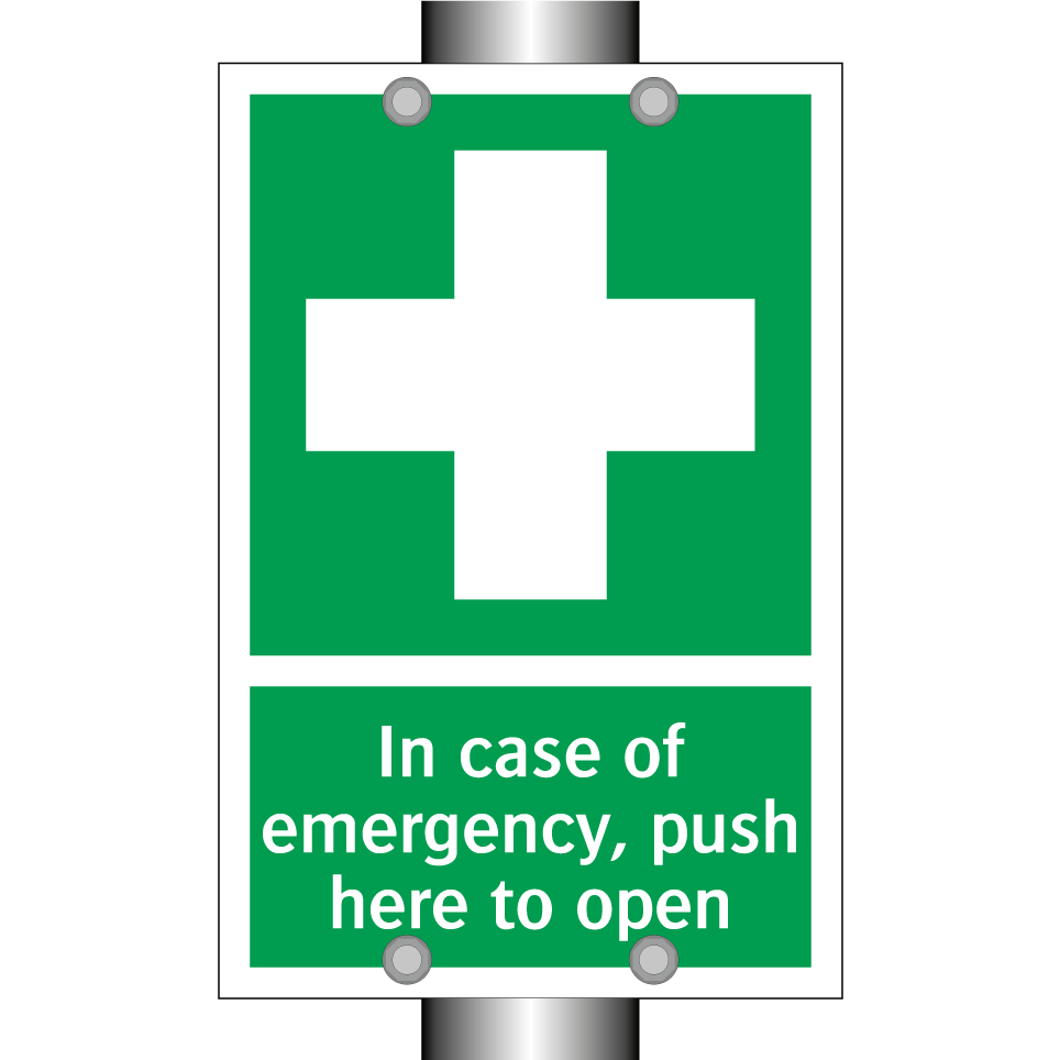 In case of emergency, push here to open