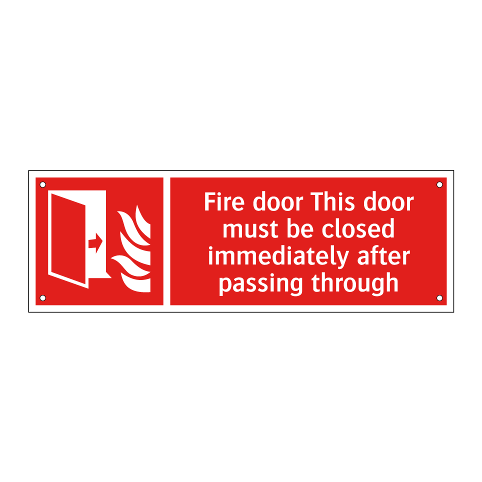 Fire door This door must be closed immediately after passing through
