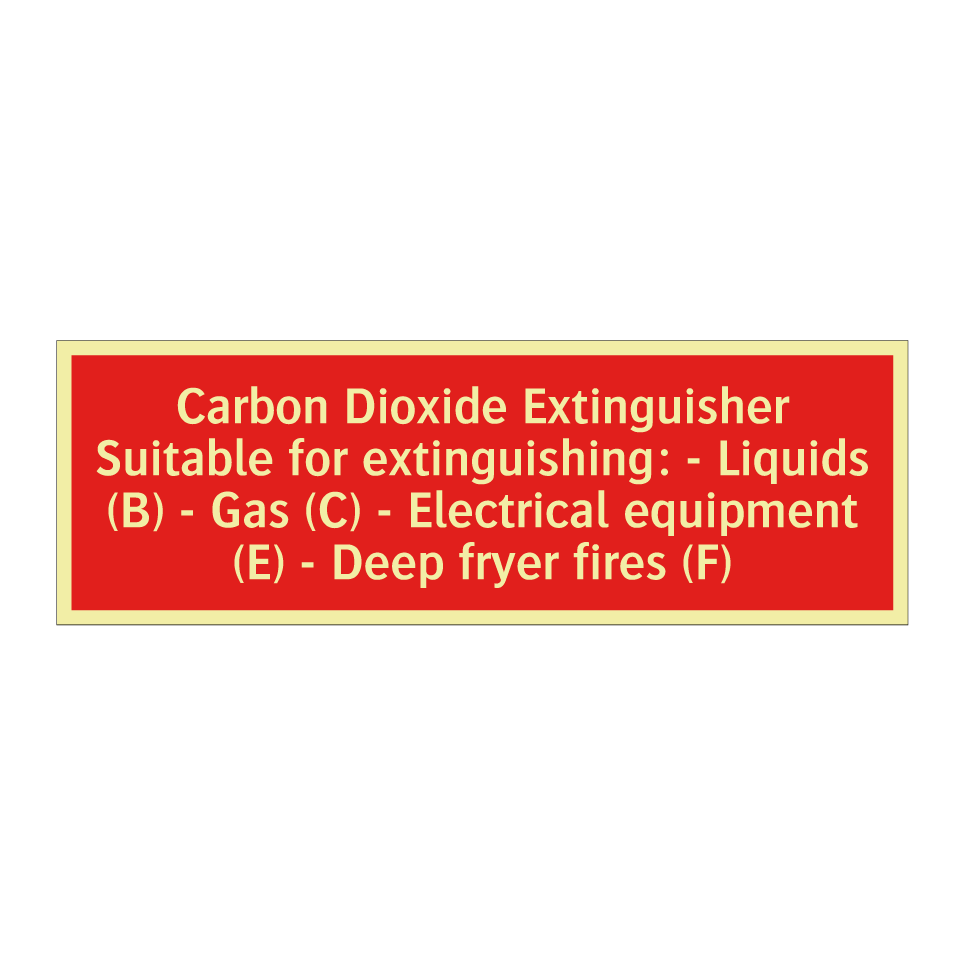 Carbon Dioxide Extinguisher Suitable for extinguishing: - Liquids (B) - Gas (C) - Electrical equipment (E) - Deep fryer fires (F)