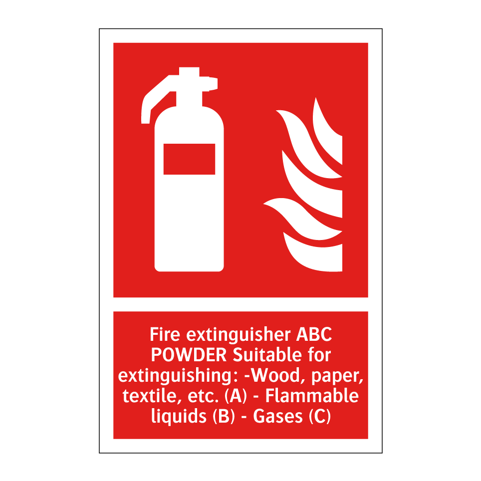 Fire extinguisher ABC POWDER Suitable for extinguishing: -Wood, paper, textile, etc. (A) - Flammable liquids (B) - Gases (C)