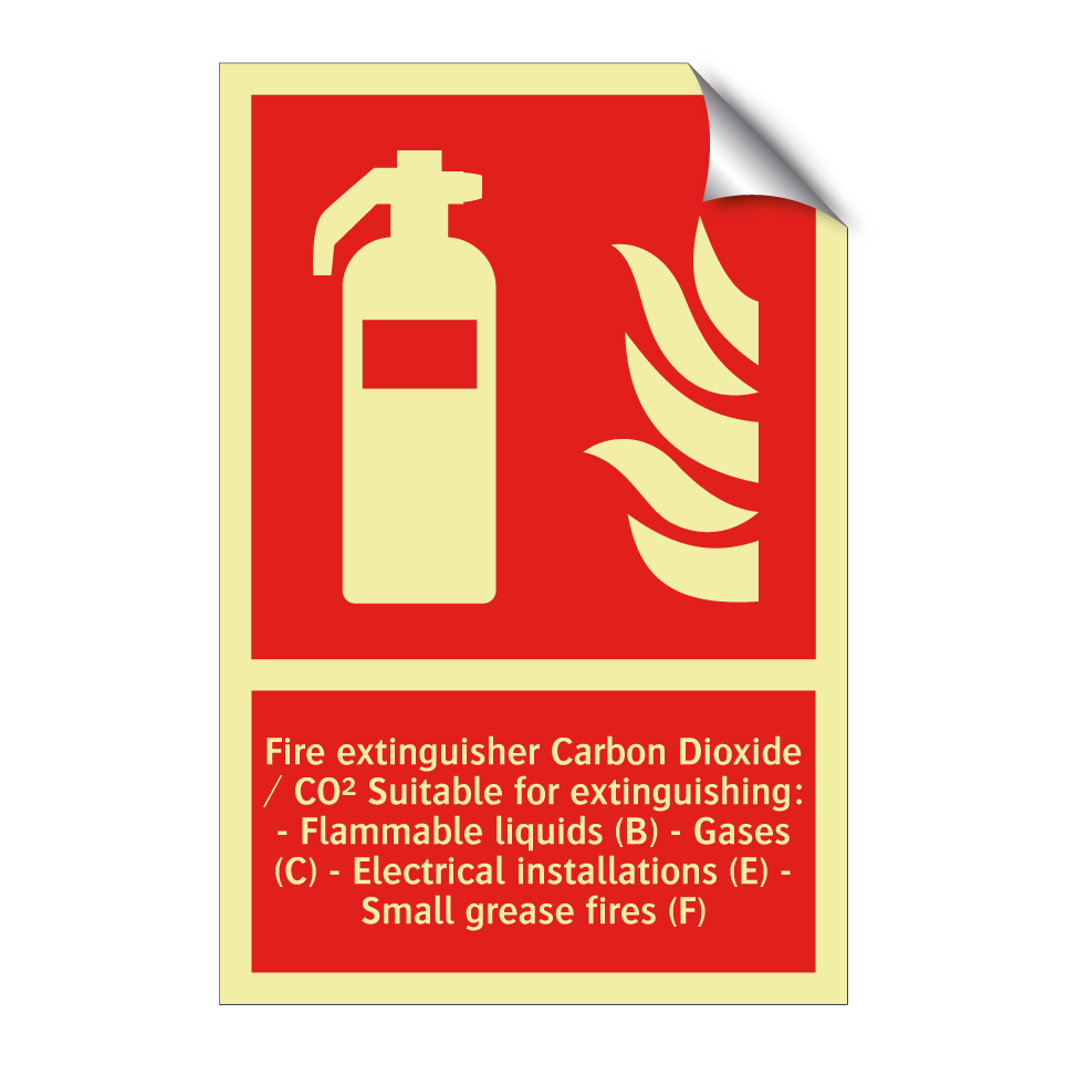 Fire extinguisher Carbon Dioxide / CO² Suitable for extinguishing: - Flammable liquids (B) - Gases (C) - Electrical installations (E) - Small grease fires (F)